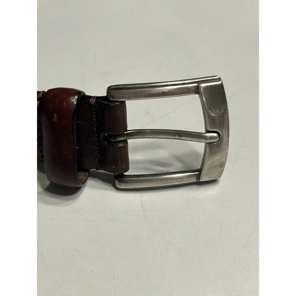 Fossil Leather Woven Wrapped Edge Brown SilverTone Buckle  Sz 36